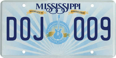 MS license plate DOJ009