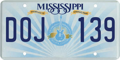 MS license plate DOJ139