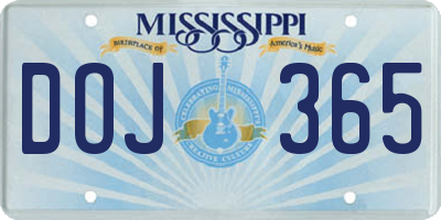MS license plate DOJ365