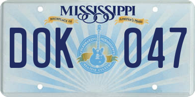 MS license plate DOK047