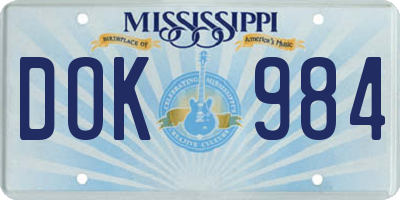 MS license plate DOK984