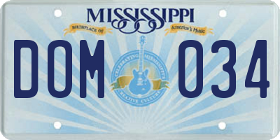 MS license plate DOM034