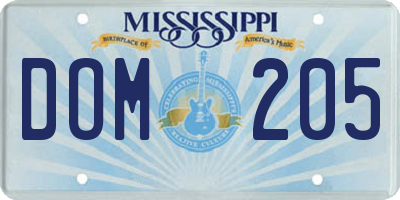 MS license plate DOM205