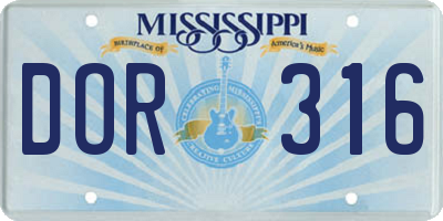 MS license plate DOR316