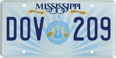MS license plate DOV209