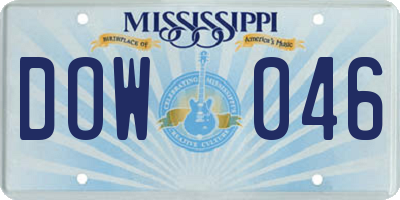 MS license plate DOW046