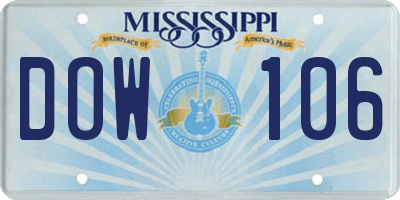 MS license plate DOW106