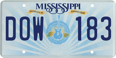 MS license plate DOW183