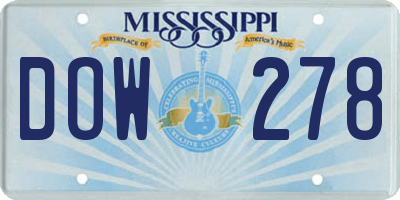 MS license plate DOW278