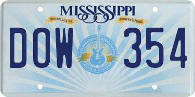 MS license plate DOW354