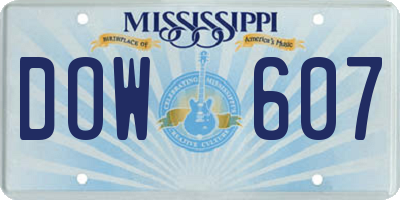 MS license plate DOW607