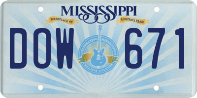 MS license plate DOW671