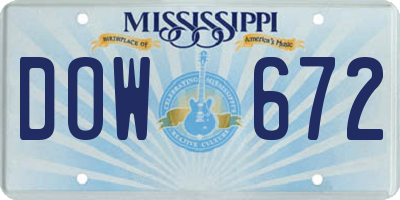 MS license plate DOW672
