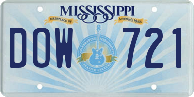 MS license plate DOW721