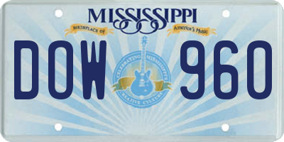 MS license plate DOW960