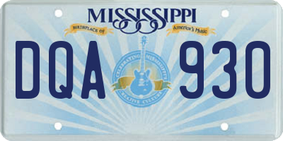 MS license plate DQA930