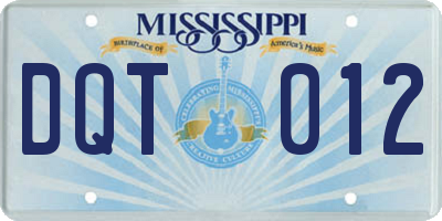 MS license plate DQT012
