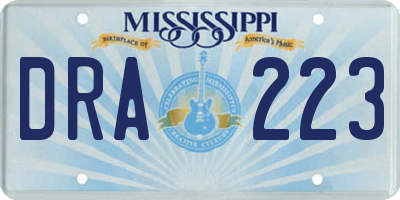 MS license plate DRA223