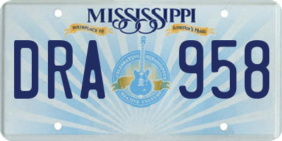 MS license plate DRA958