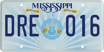 MS license plate DRE016