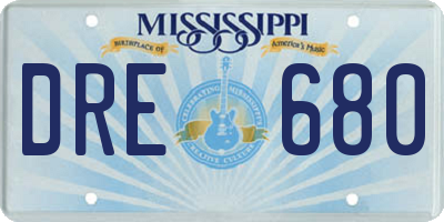 MS license plate DRE680