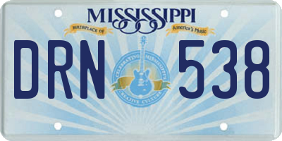 MS license plate DRN538