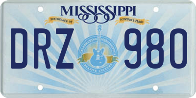 MS license plate DRZ980