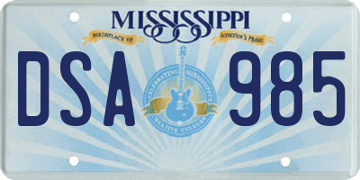 MS license plate DSA985