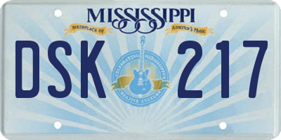 MS license plate DSK217