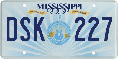 MS license plate DSK227