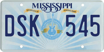 MS license plate DSK545