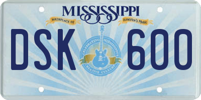 MS license plate DSK600