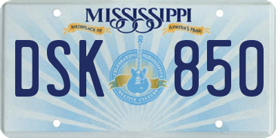 MS license plate DSK850