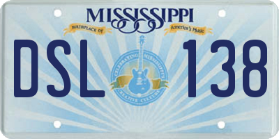 MS license plate DSL138