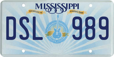 MS license plate DSL989