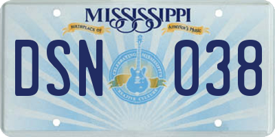 MS license plate DSN038
