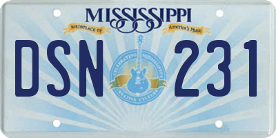 MS license plate DSN231