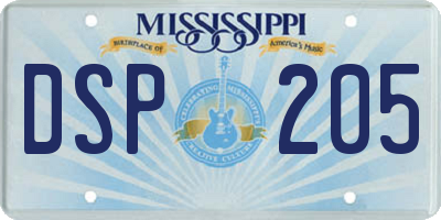 MS license plate DSP205