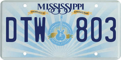 MS license plate DTW803