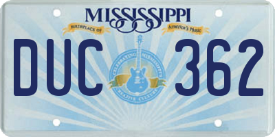 MS license plate DUC362