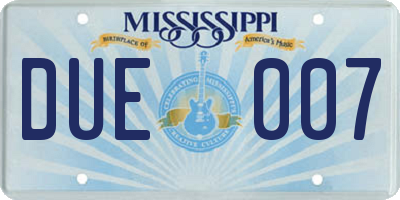 MS license plate DUE007