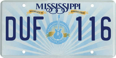 MS license plate DUF116