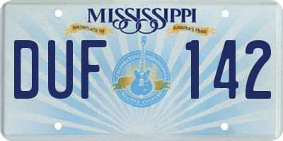 MS license plate DUF142