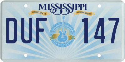MS license plate DUF147
