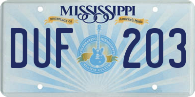 MS license plate DUF203