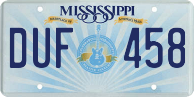 MS license plate DUF458