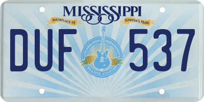 MS license plate DUF537