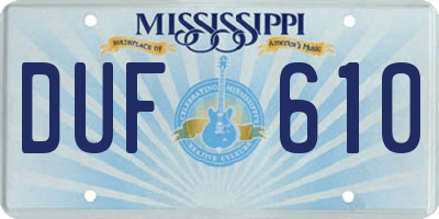 MS license plate DUF610