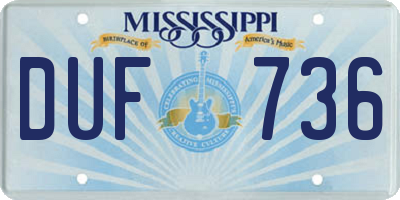 MS license plate DUF736