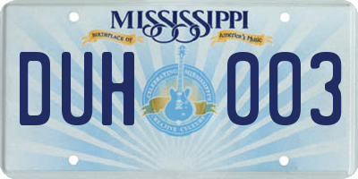 MS license plate DUH003